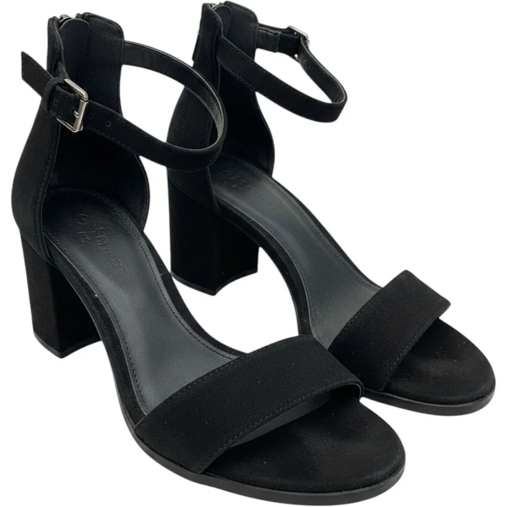 Eileen Fisher Womens Black Suede Block Heel Ankle Strap Sandals Size 11